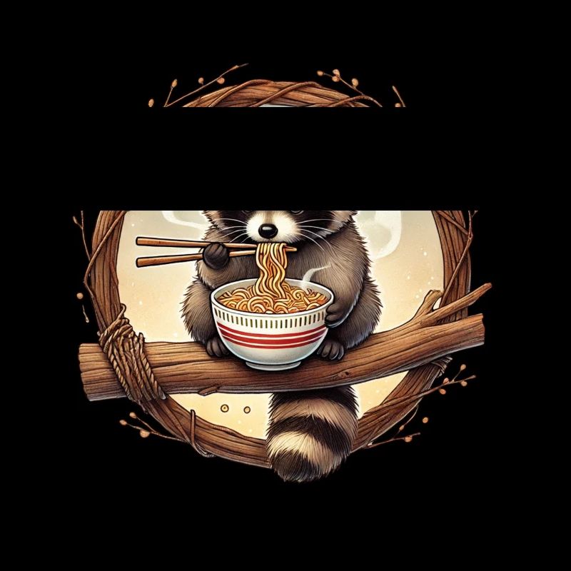 raton laveur mignon mangeant des nouilles ramen art