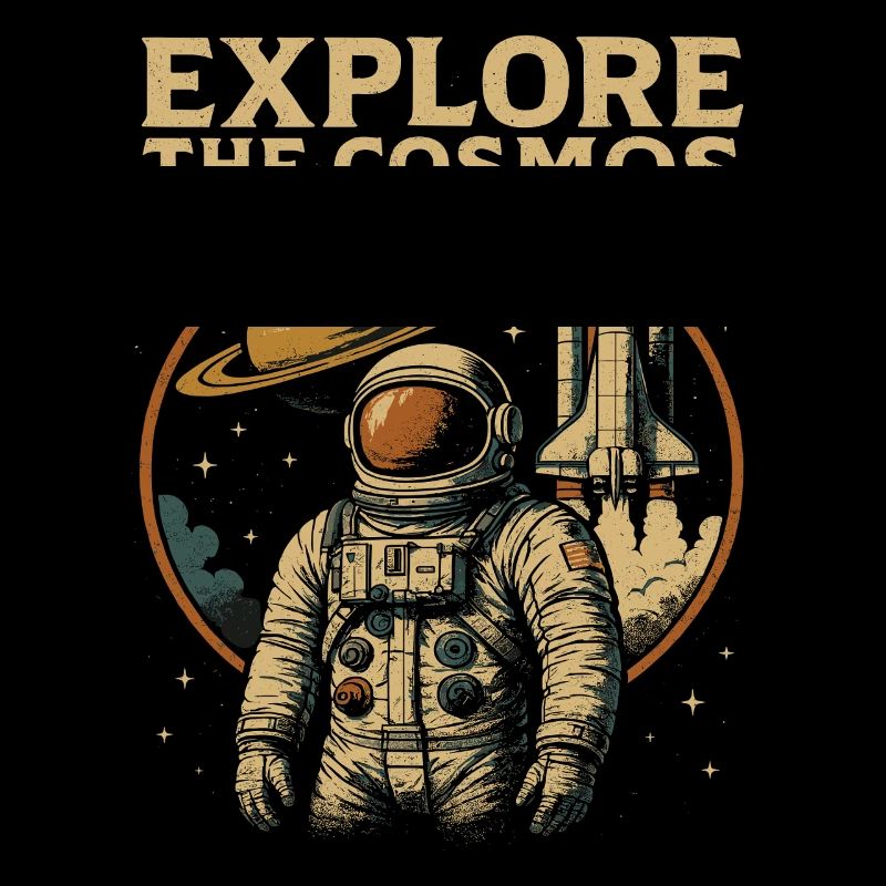 Explore the universe with astronaut and rocket