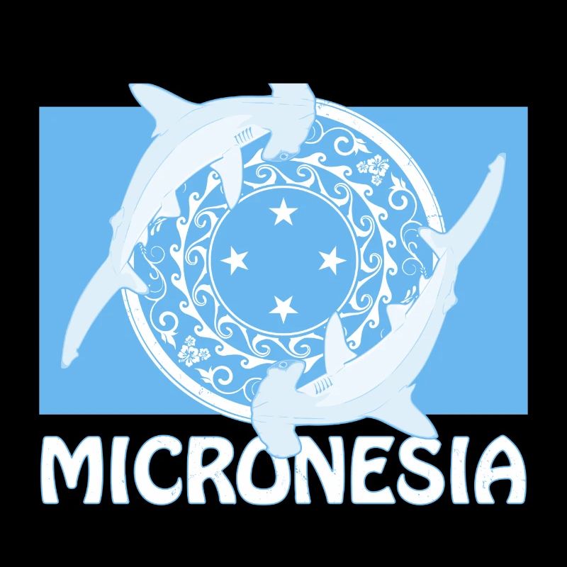 Drapeau de la Micronésie et requins-marteaux