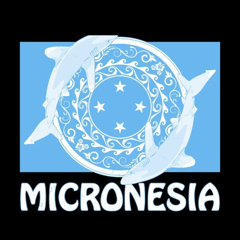Drapeau de la Micronésie et requins d’eau profonde à pointe blanche