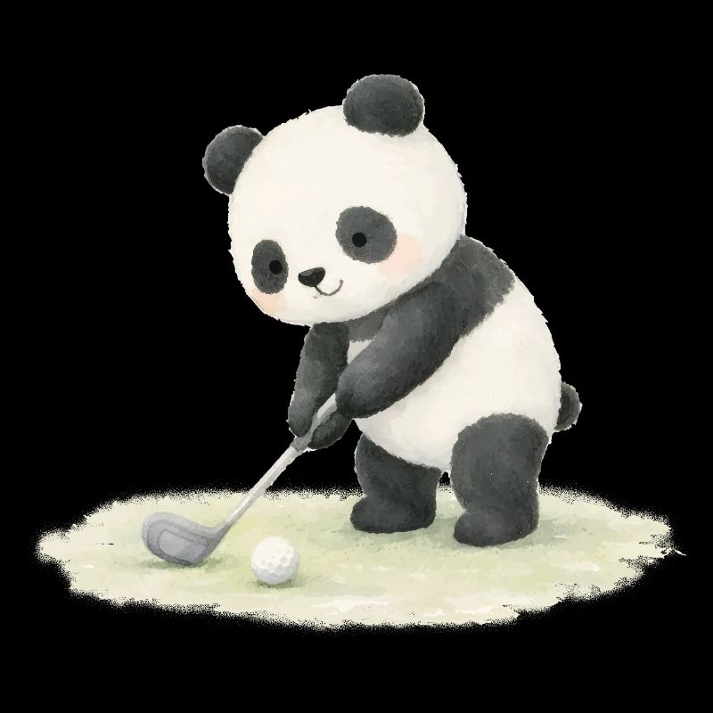 Panda Playing Golf Illustration