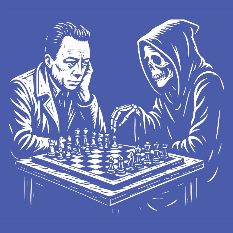 Albert Camus plays chess with grim reaper