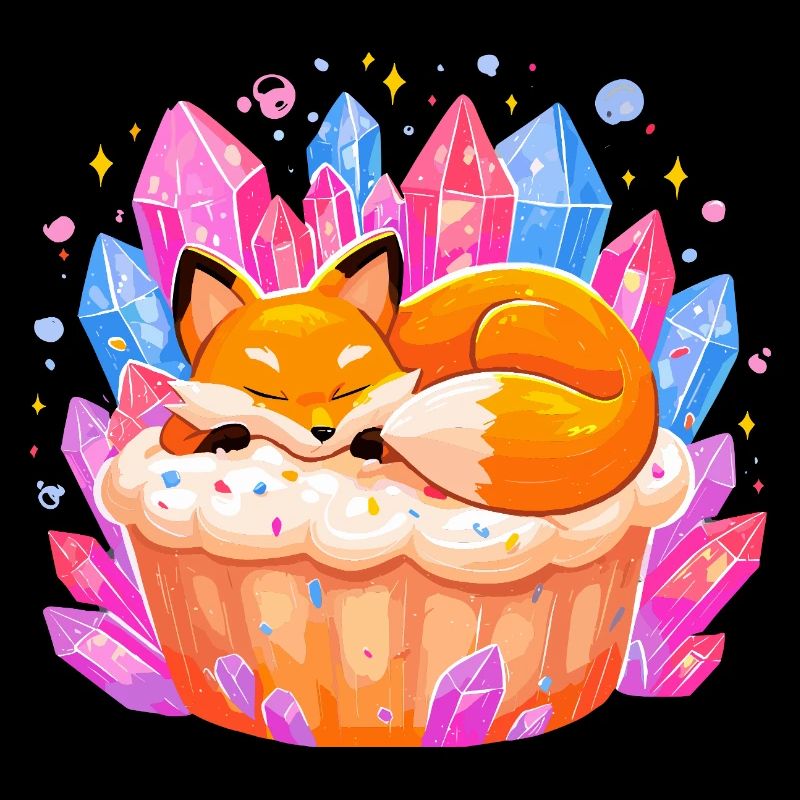Sleeping fox in crystal cupcake