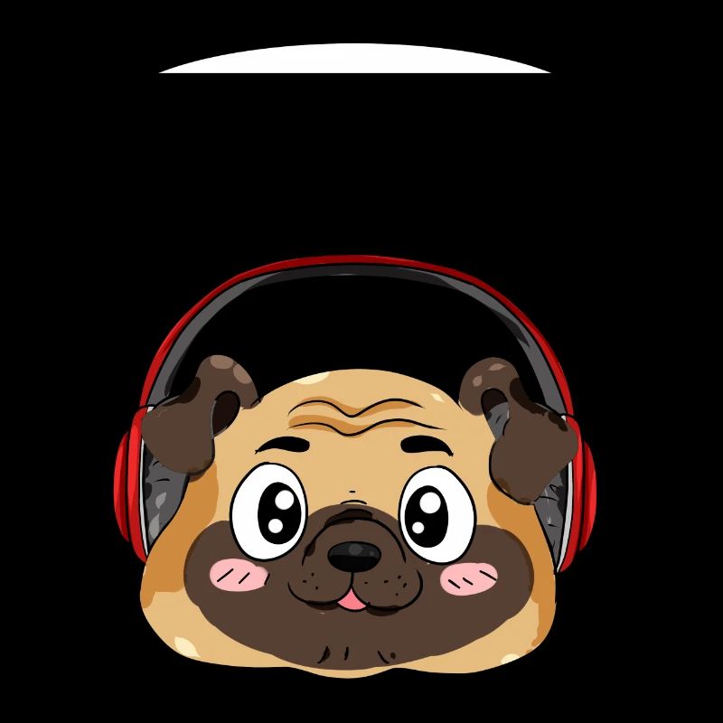 Mops mit Kopfhörer