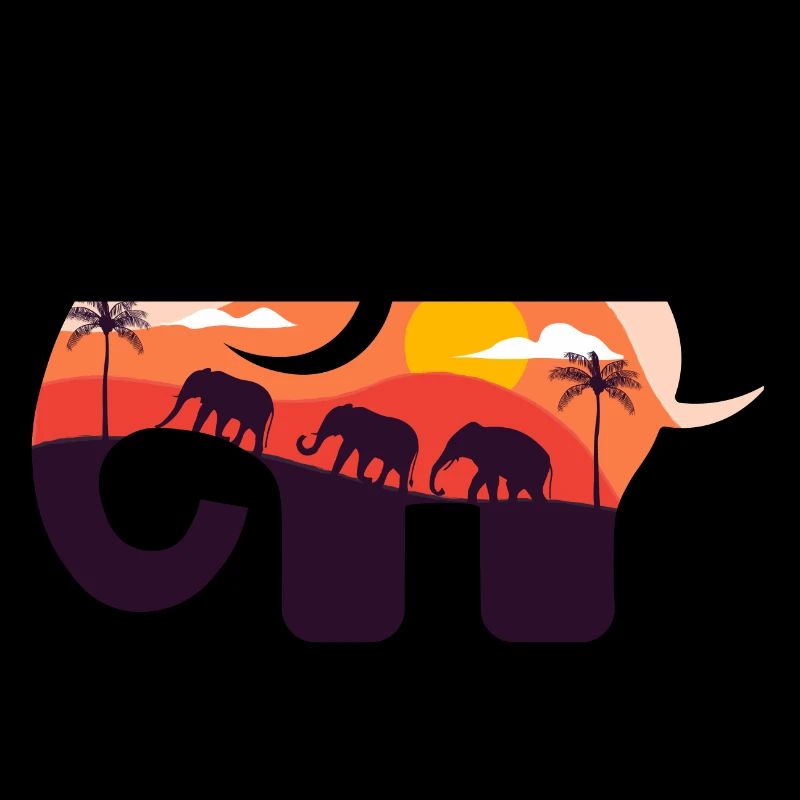 Coucher de soleil savane éléphant