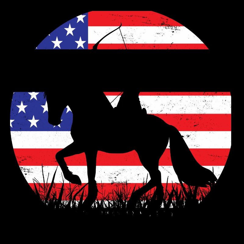 Cavalier archer américain avec arc devant le drapeau