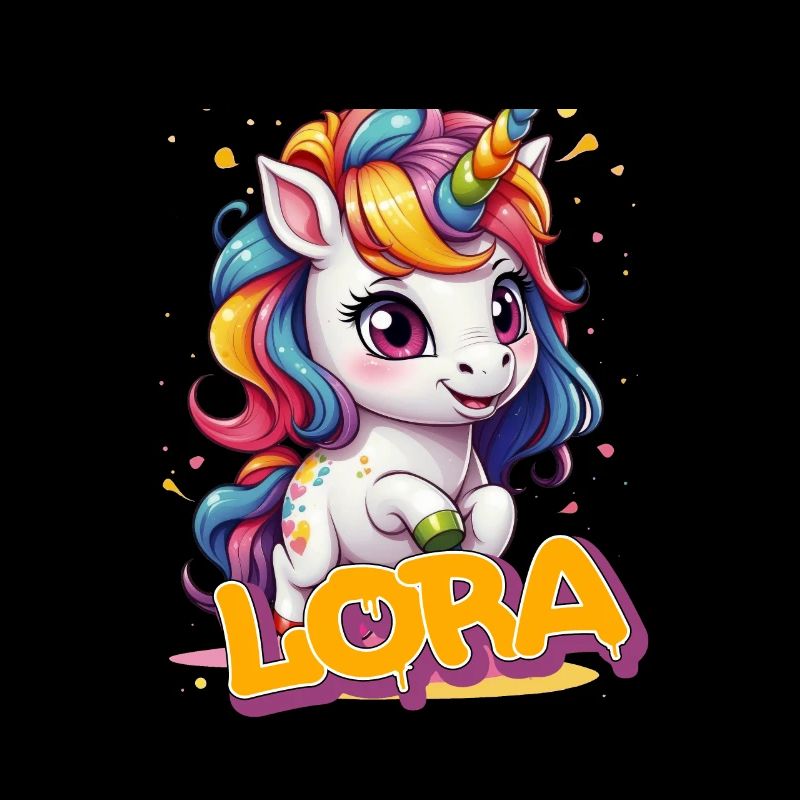 LORA - Schöner Mädchen Name mit süßem Einhorn