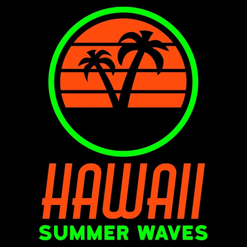 Hawaii, summer waves (circle, sun, palm trees)