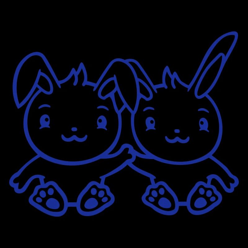 2 Lapins Amis Équipe Équipage Couple Deux Heureux Mignon