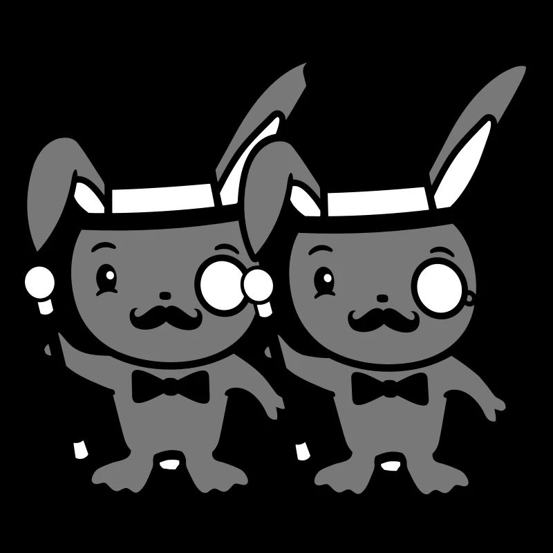 2 lapins Mr. Gentleman chapeau haut de forme Monocle Lunettes
