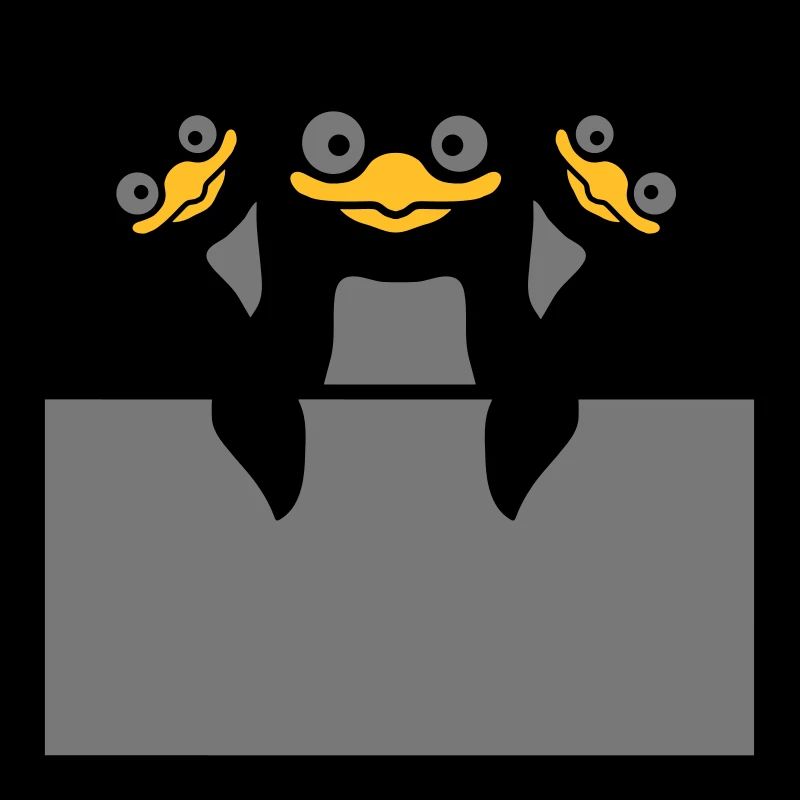 3 Pinguine hinter Schild