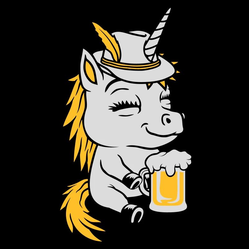 Beer-drinking seated unicorn