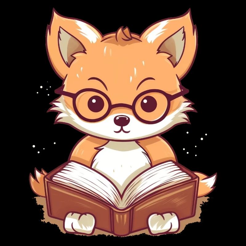 Cute fox reading a book