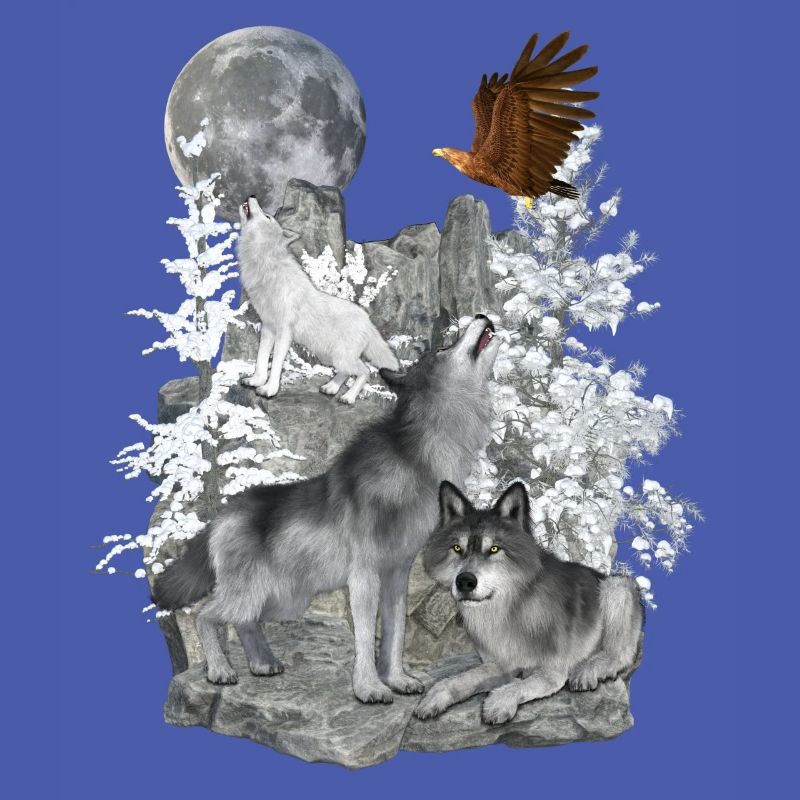 Wolves,Winter, Eagle, Moon