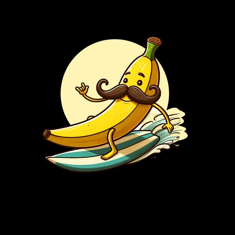 Surfende Banane mit Schnurrbart