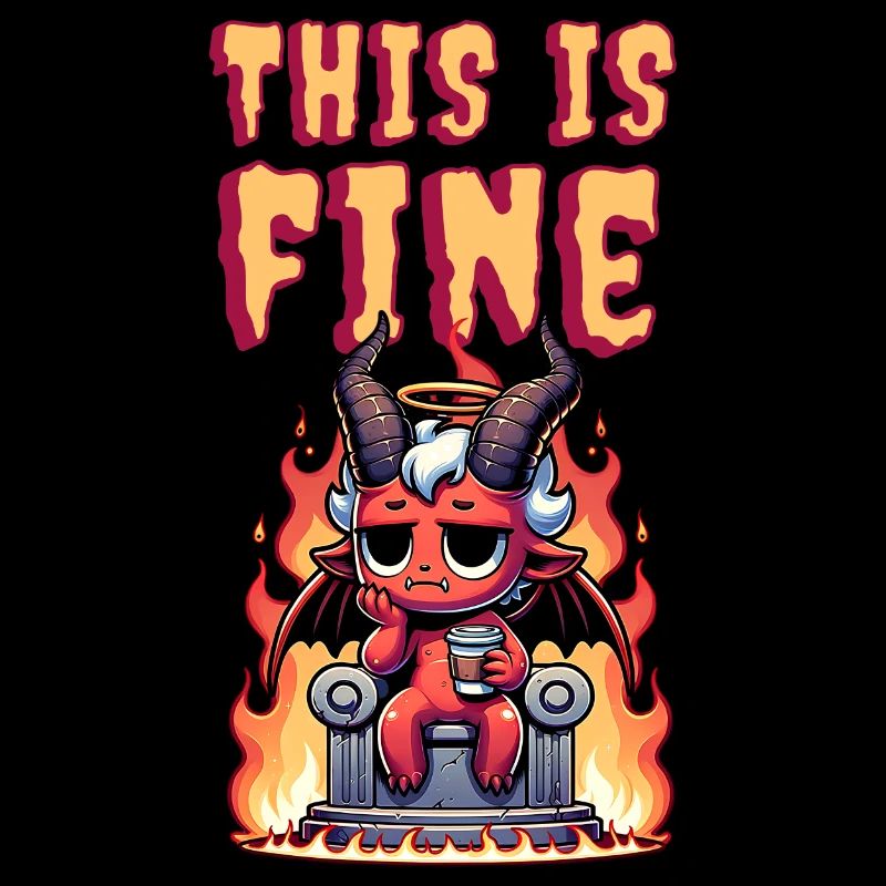 cute devil with coffee | this is fine meme