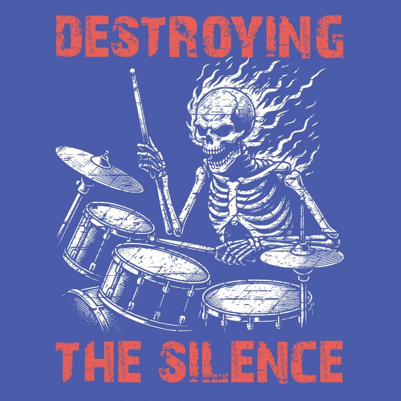 Drummer Skull skeleton on the drum set