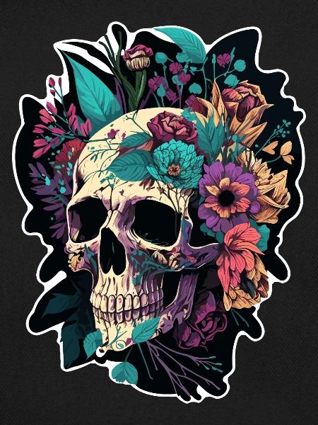 Human Skull & Flowers 5