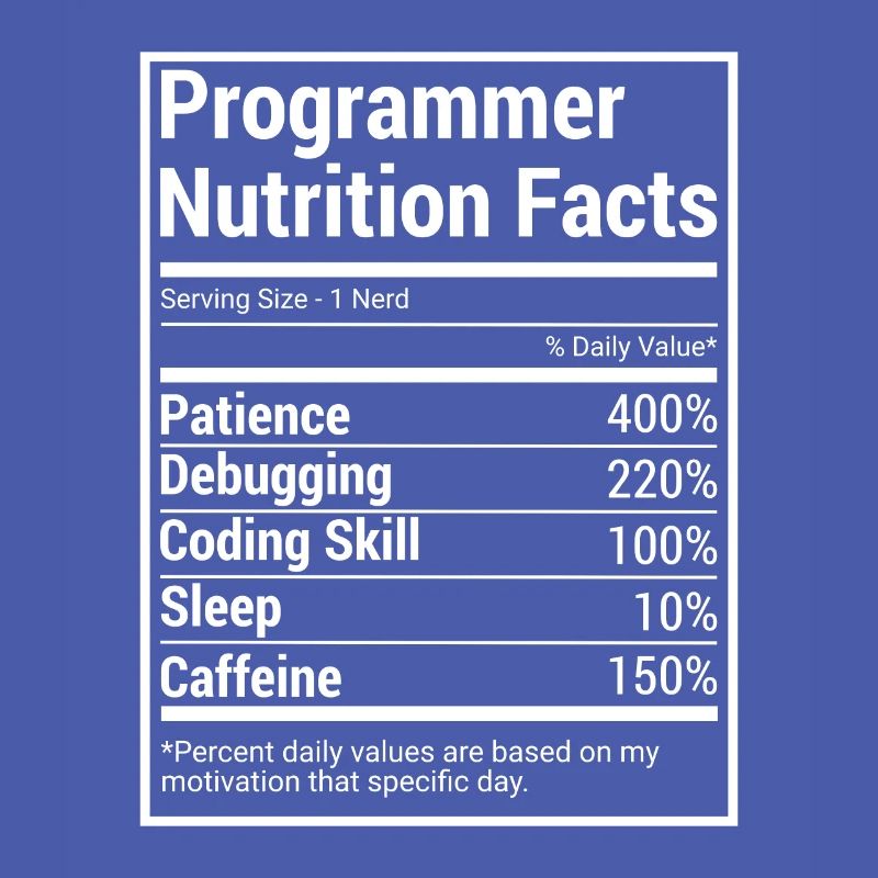 Programmer Nutrition Facts für Programmierer