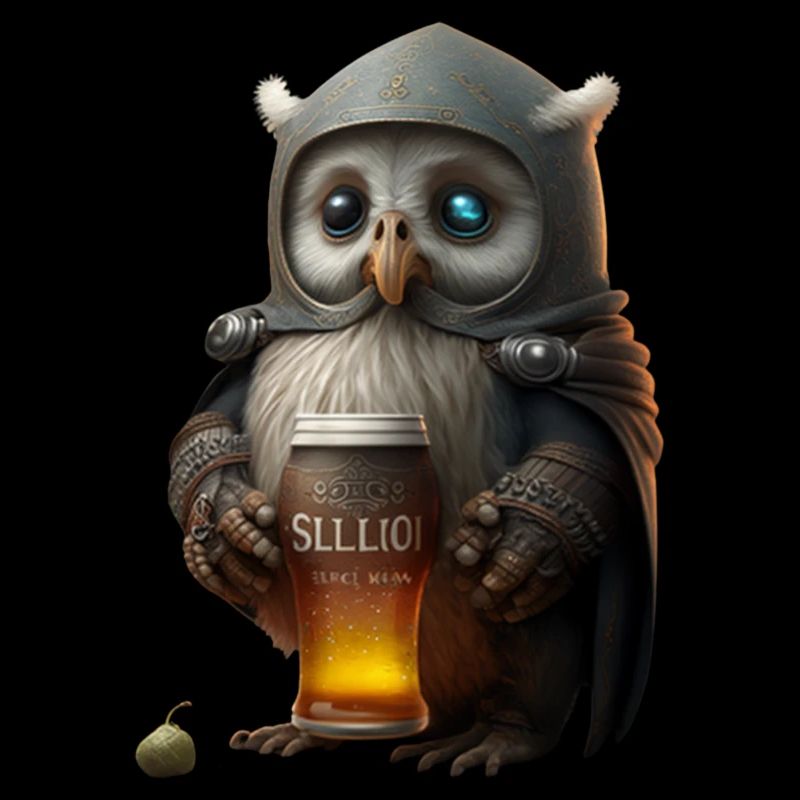 Ritterliche Eule mit einem Glas Bier