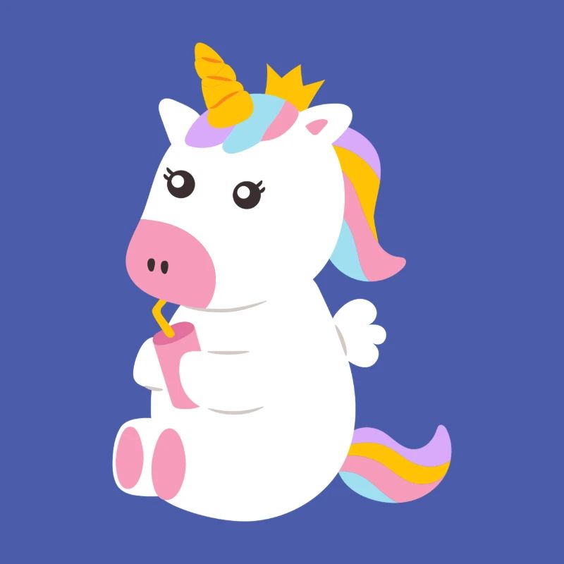 Süßes sitzendes Einhorn mit Getränk