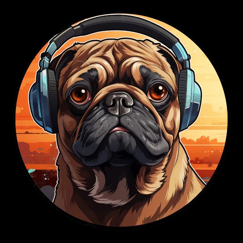 Mops mit Kopfhörer
