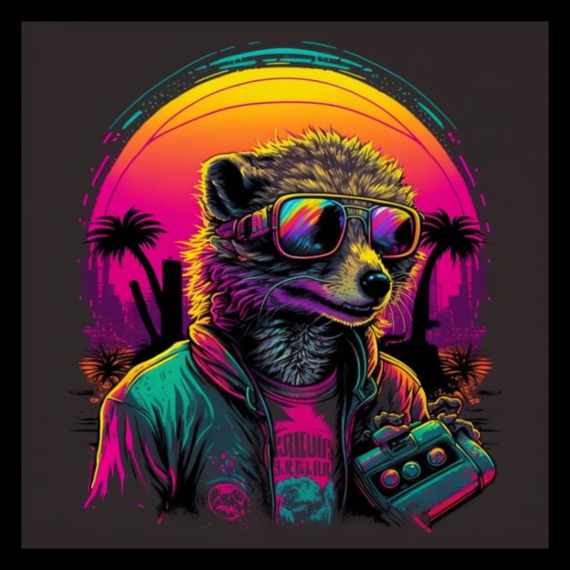 Erdmännchen mit Neonfarben, Synthwave / 80er Jahre