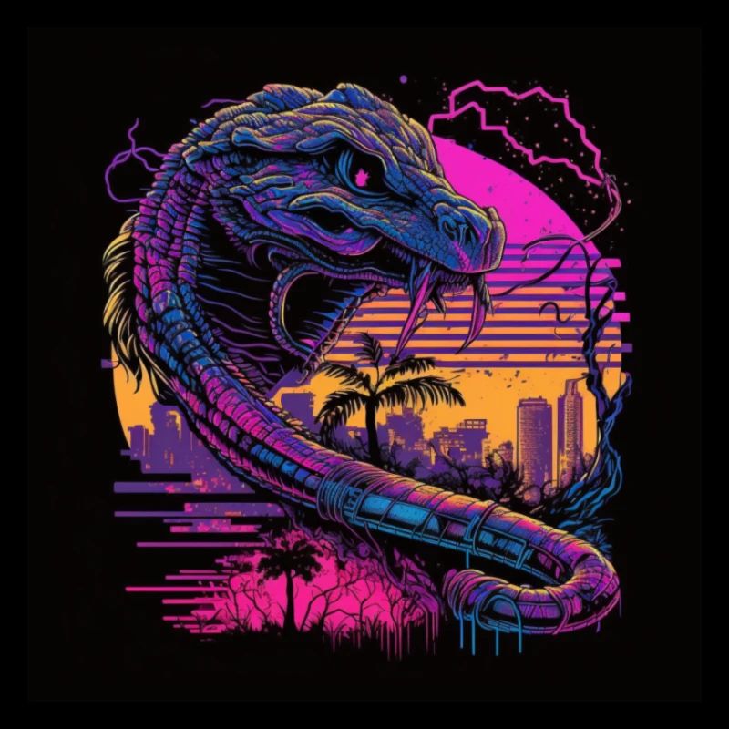 Kamel mit Neonfarben, Synthwave / 80er Jahre