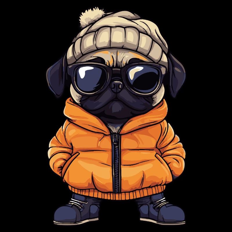 Mops Hund Winter Comic
