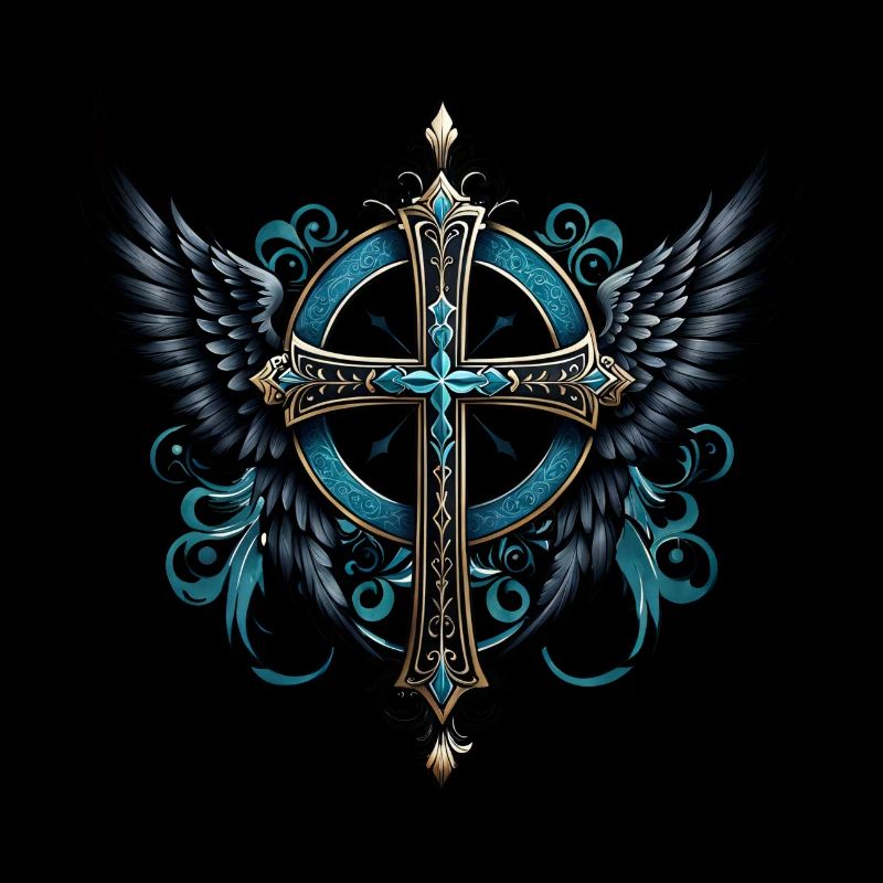 Cross adorned with wings.