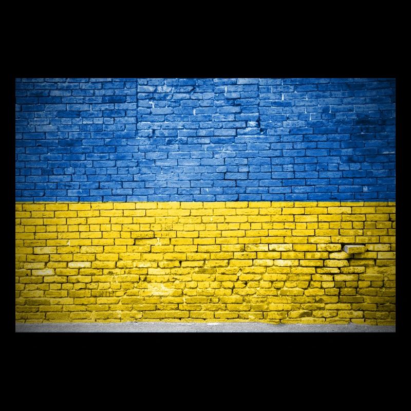 Affiche de graffiti drapeau Ukraine mur de briques