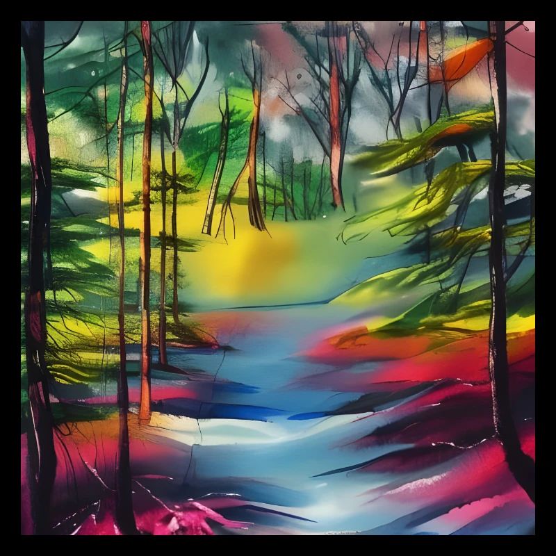 Water color river in forest