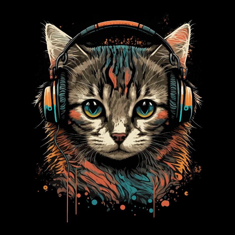 Vintage Katze mit Kopfhörern
