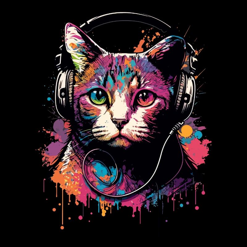 Bunte Katze mit Kopfhörer