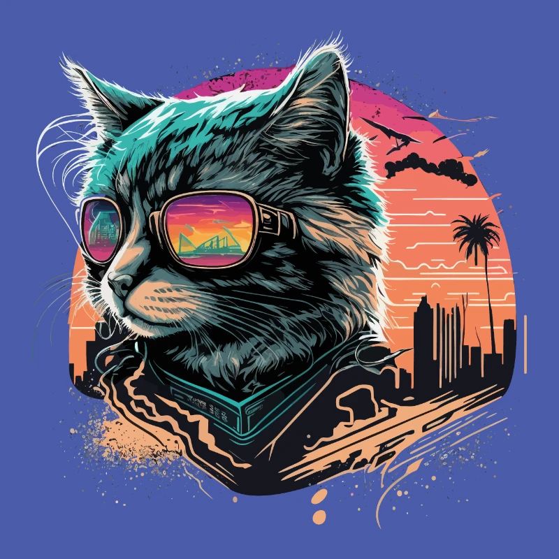 Chat de style synthwave