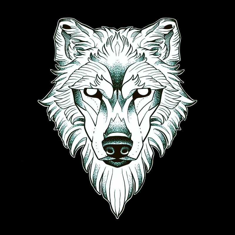 Symmetrical wolf dotwork