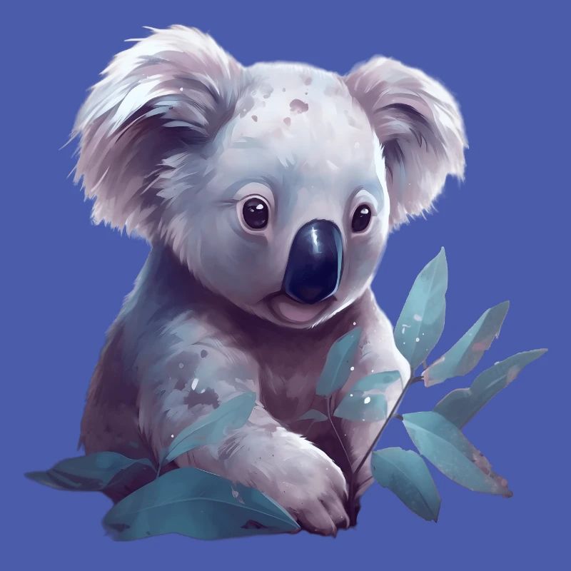 Cute koala with eucalyptus leaf