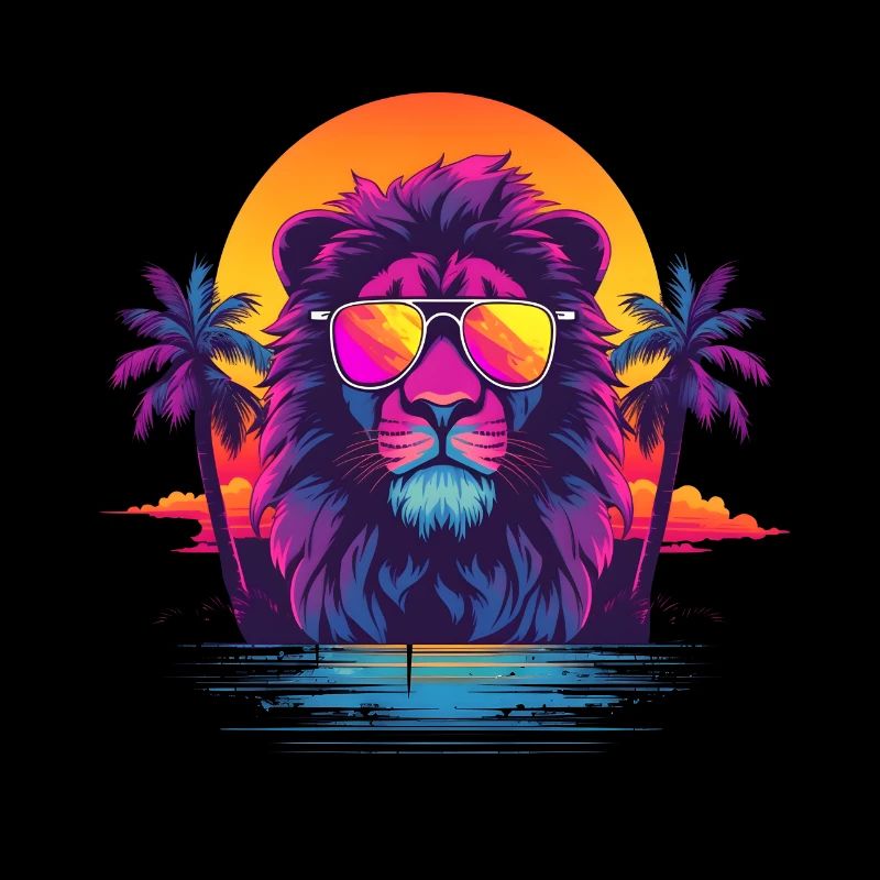 Synthwave Lion Sunset