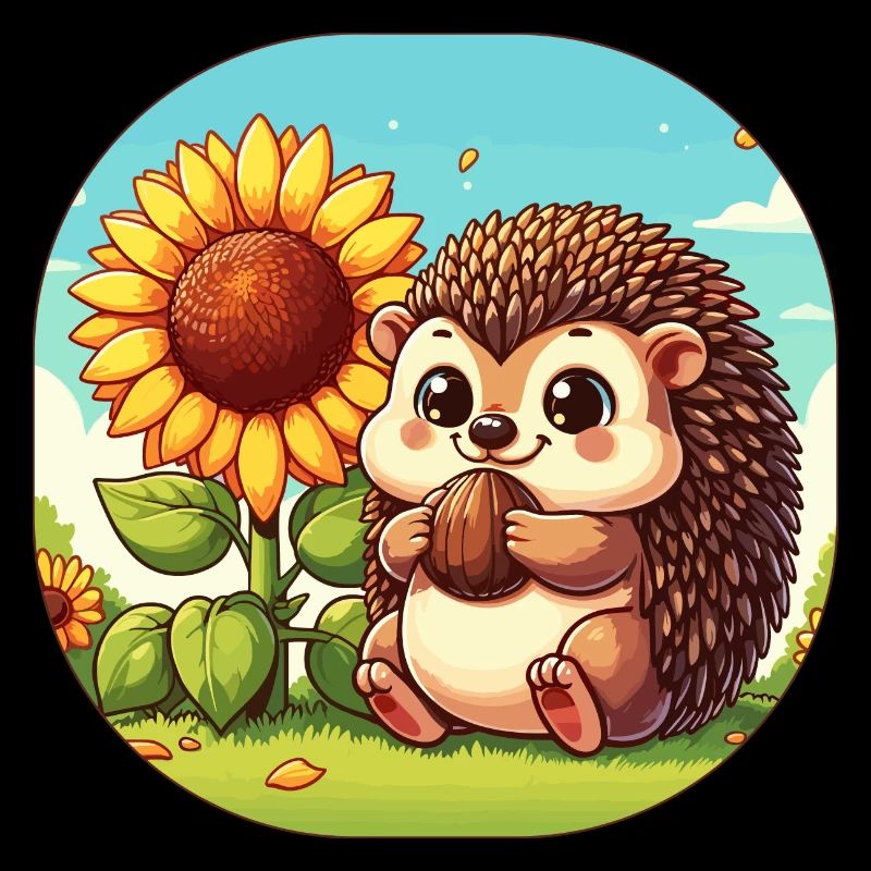 Hérisson mignon avec tournesol sur une prairie