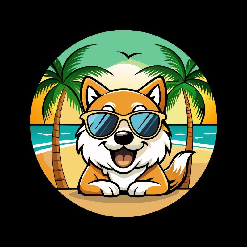 Spitz Hunderasse Cartoon Sonnenbrille Strand