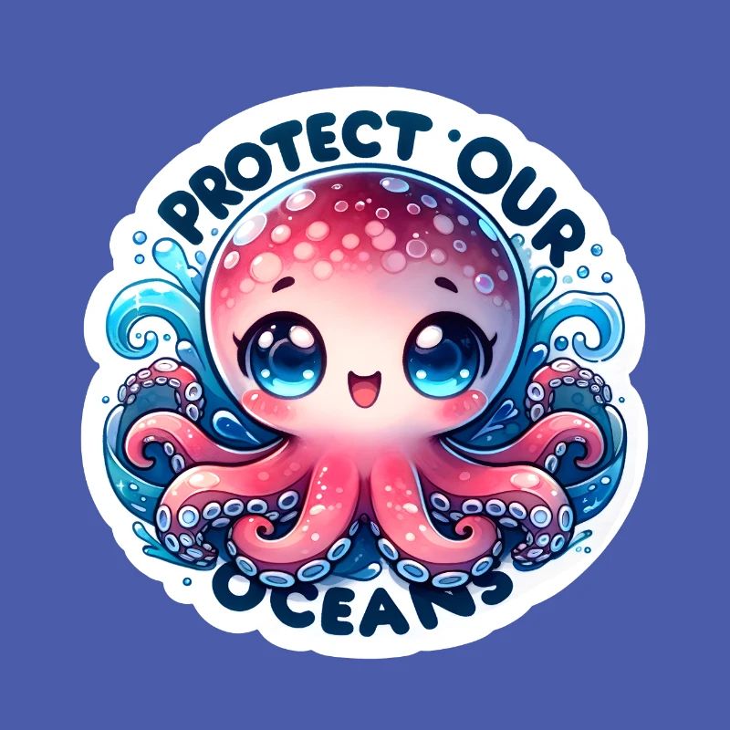 Protect Our Oceans Chibi Cute Octopus Earth Day