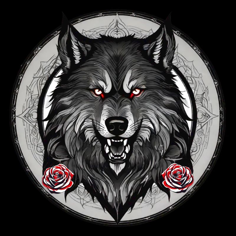 Grim wolf with roses