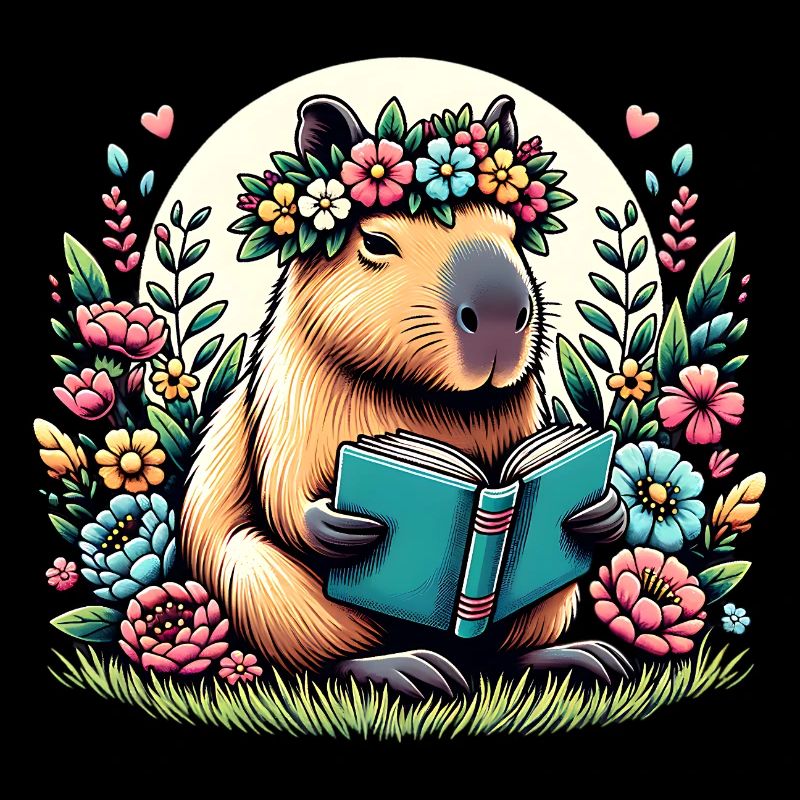 Cute Capybara Reading Book