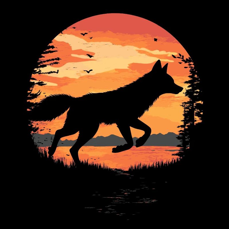 Fox jumping before sunset silhouette
