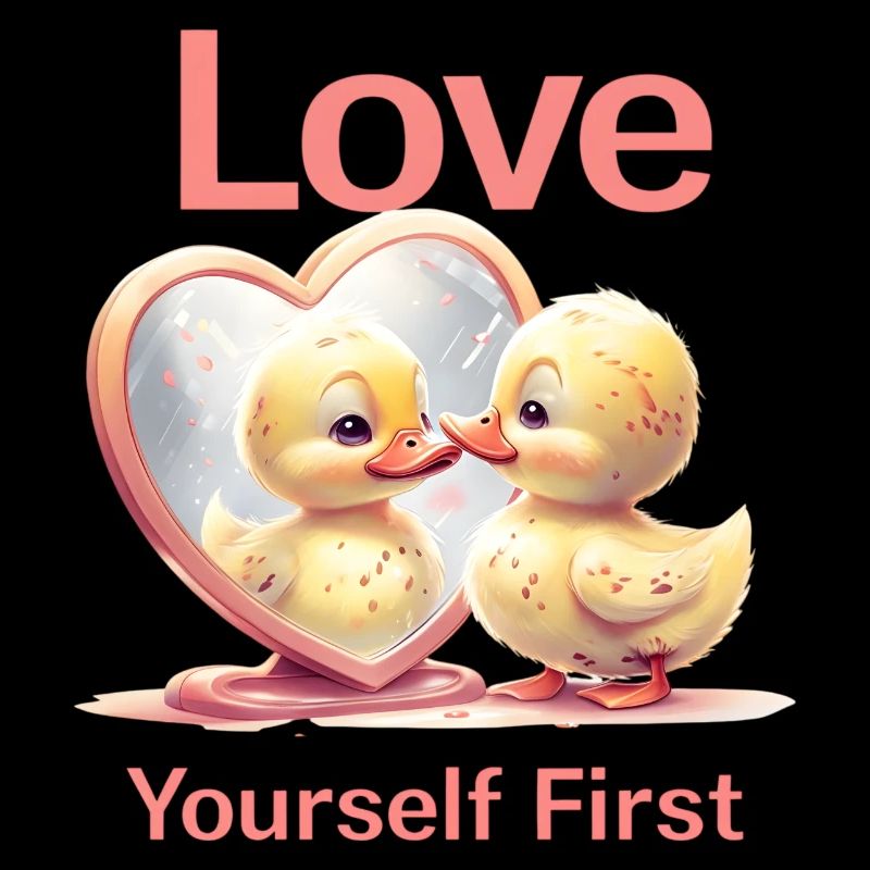 Cartoon Duck Admiring Reflection In Heart mirror