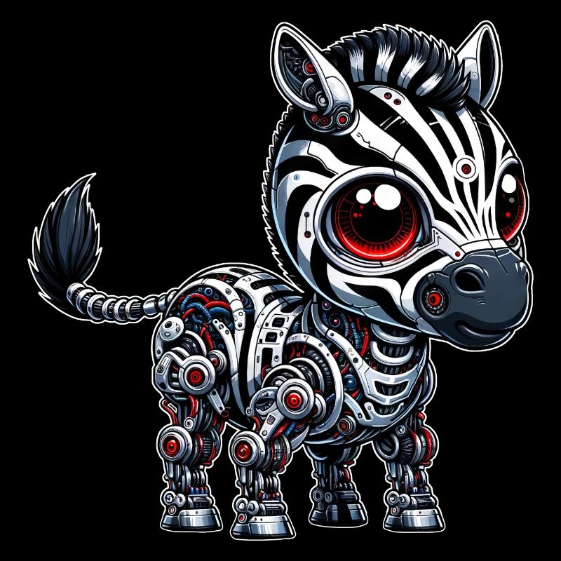 Cyborg Zebra: Robot with Red Eyes