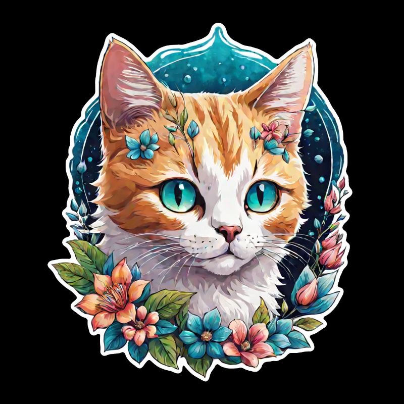chat et fleur aquarelle