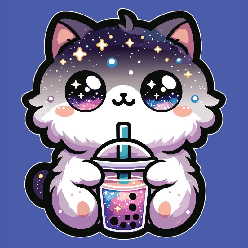 Cats Drinking Bubble Tea Galaxy Boba Cat