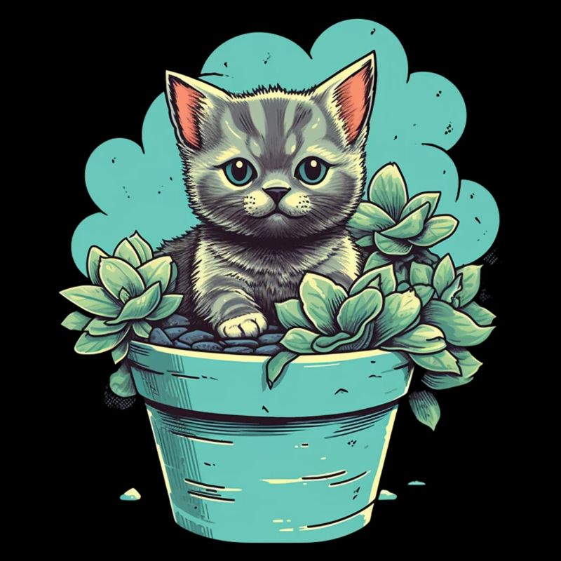 Chaton mignon dans un pot de fleurs avec des plantes succulentes