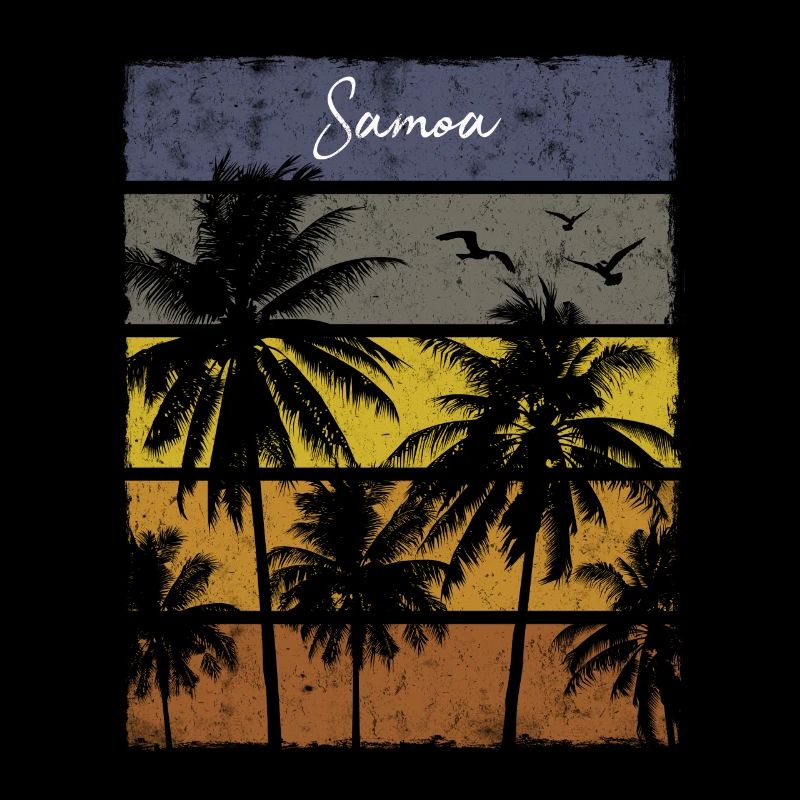 Rétro Samoa Beach Palm Tree Sunset Artistique